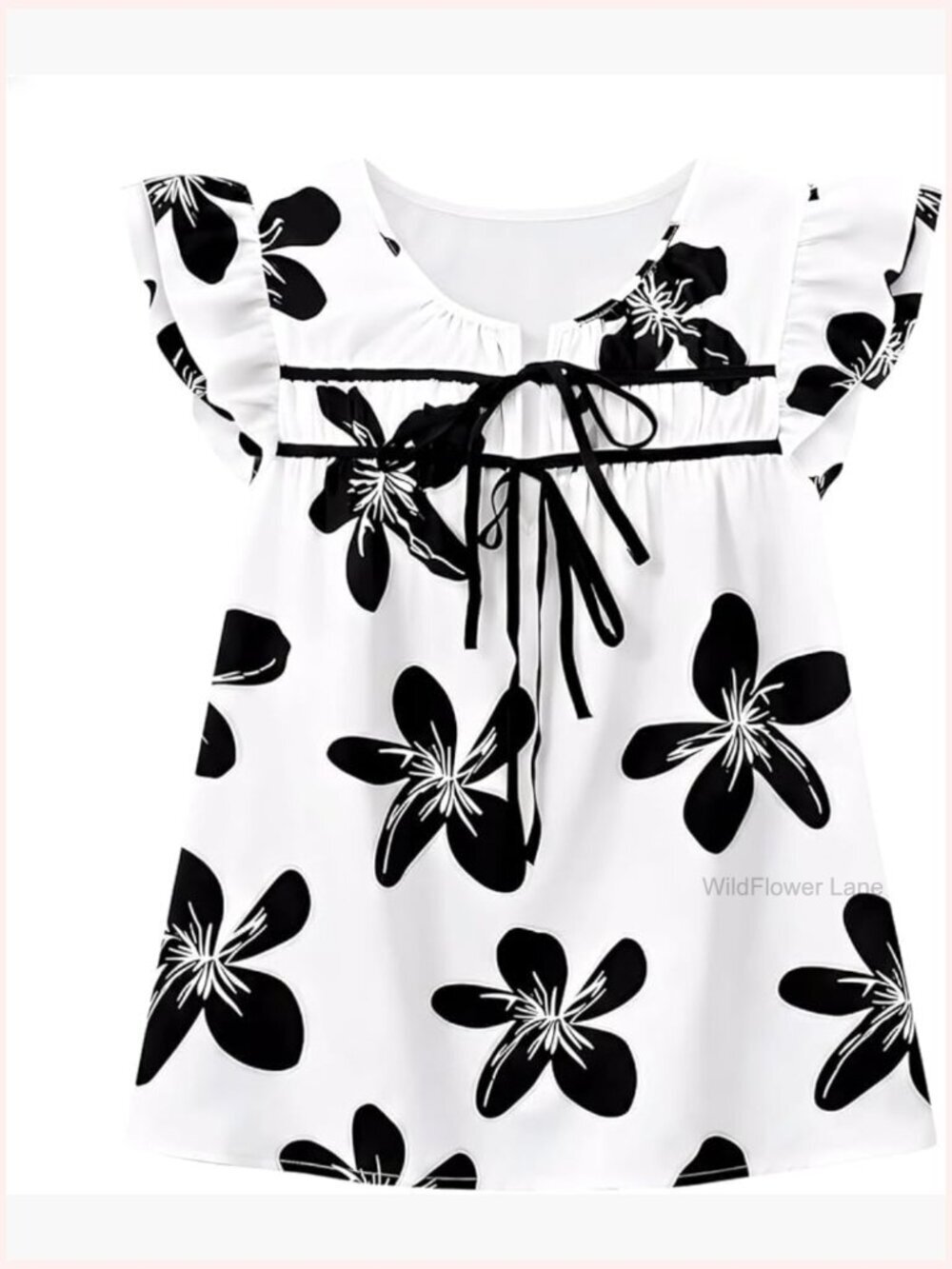 Plus Size Floral Tie Front Blouse Ruffle Sleeve Tunic Dressy Casual Top
